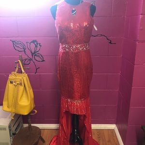 Red sequence prom dress